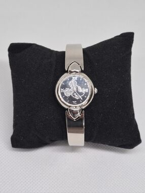 DISNEY Rhinestone Sparkle Mickey Mouse Silver Tone Watch, NEW BATTERY